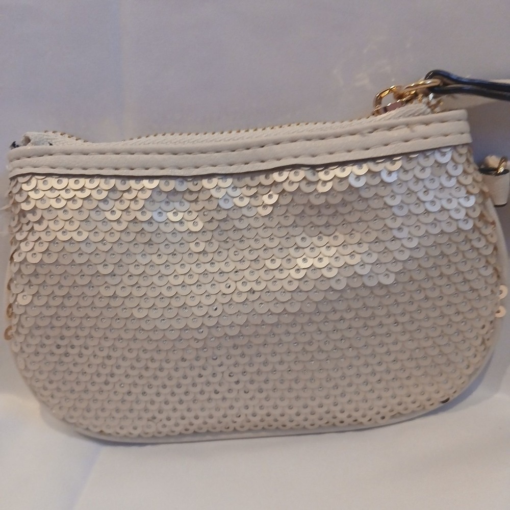 Juicy Couture‎ Y2K Sequin Wristlet Bag Off White Logo Glam Mini Purse Bling - Picture 6 of 15